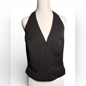Bar III, Black Halter Button Front Vest Top, Size Small, NWT